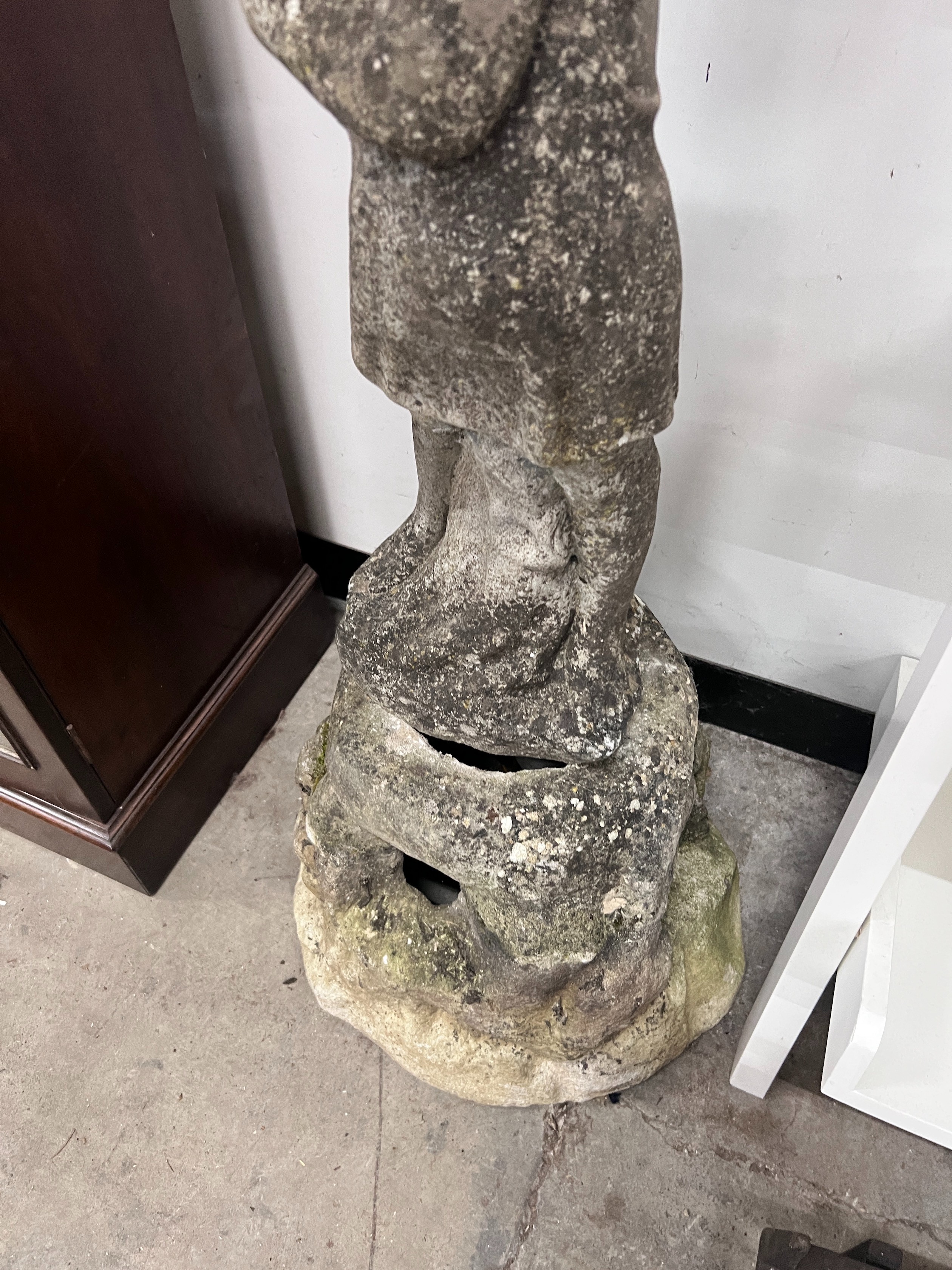 A reconstituted stone figural garden fountain, height 102cm *Please note the sale commences at 9am.